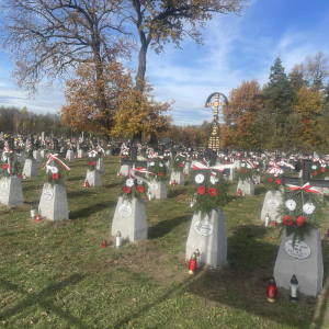 Cmentarz parafialny  mogiły żołnierskie z czasów I wojny światowej. Kliknięcie w zdjęcie spowoduje powiększenie do oryginalnego rozmiaru.