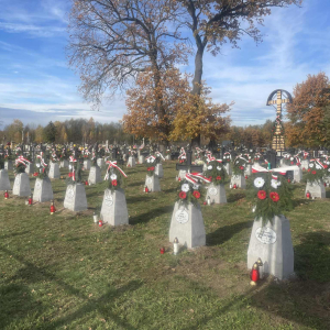 Cmentarz parafialny  mogiły żołnierskie z czasów I wojny światowej. Kliknięcie w zdjęcie spowoduje powiększenie do oryginalnego rozmiaru.