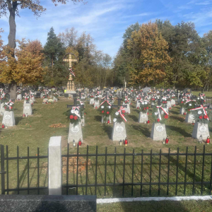 Cmentarz parafialny  mogiły żołnierskie z czasów I wojny światowej. Kliknięcie w zdjęcie spowoduje powiększenie do oryginalnego rozmiaru.